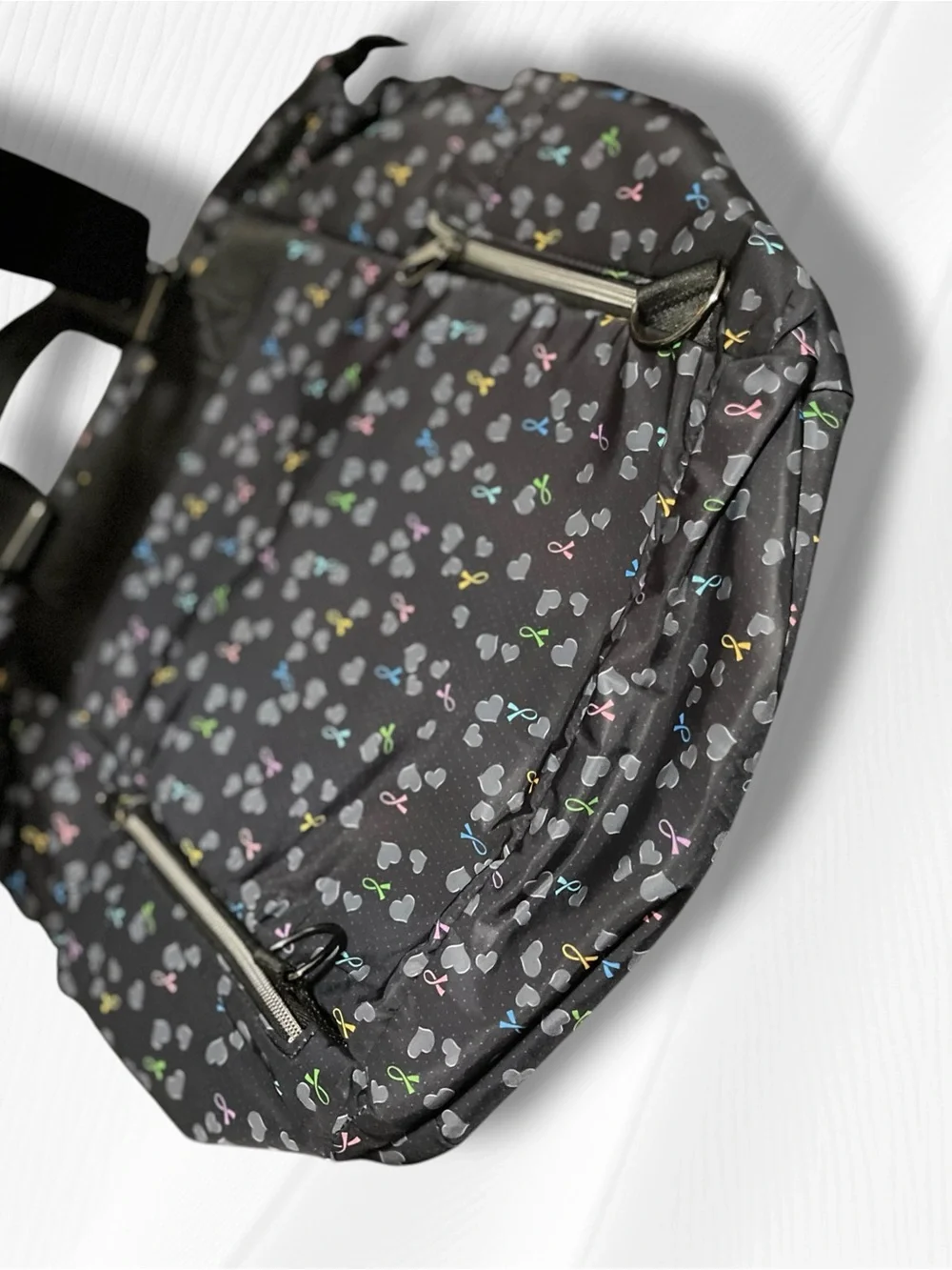 HeartSoul Bella Convertible Backpack Tote Bag Awareness Ribbons Hearts Black